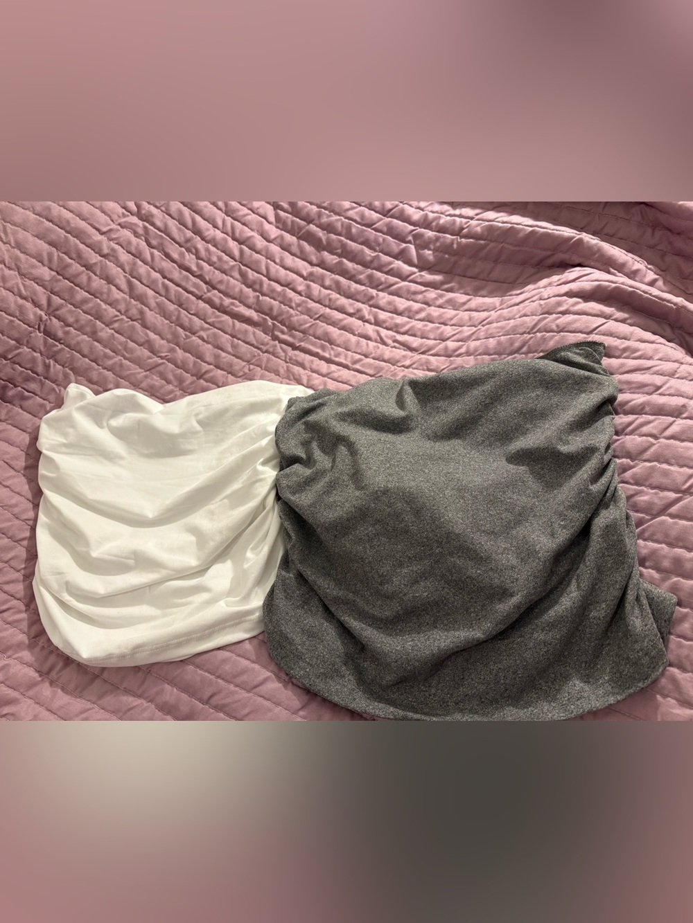 Women's Strapless Ruched Cropped Top - White & Gray